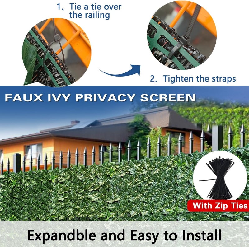 WUPUSDER Artificial Ivy Fence Privacy Screen with Mesh Back, 39" x 198" Faux Ivy Vine Leaf Fence Panels, Balcony Privacy Screen, Hedge Wall Decoration for Outside, Garden, Yard, Patio - Image 2